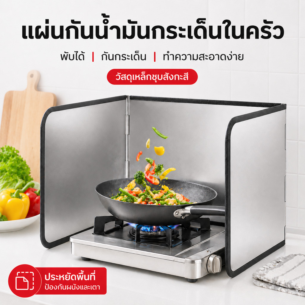 （สินค้าพร้อมส่ง）แผ่นกันน้ำมันกระเด็น แผ่นกันน้ำมันกระเด็นสำหรับห้องครัว แบบพับได้ ทำความสะอาดง่าย สแตนเลสทนความร้อน