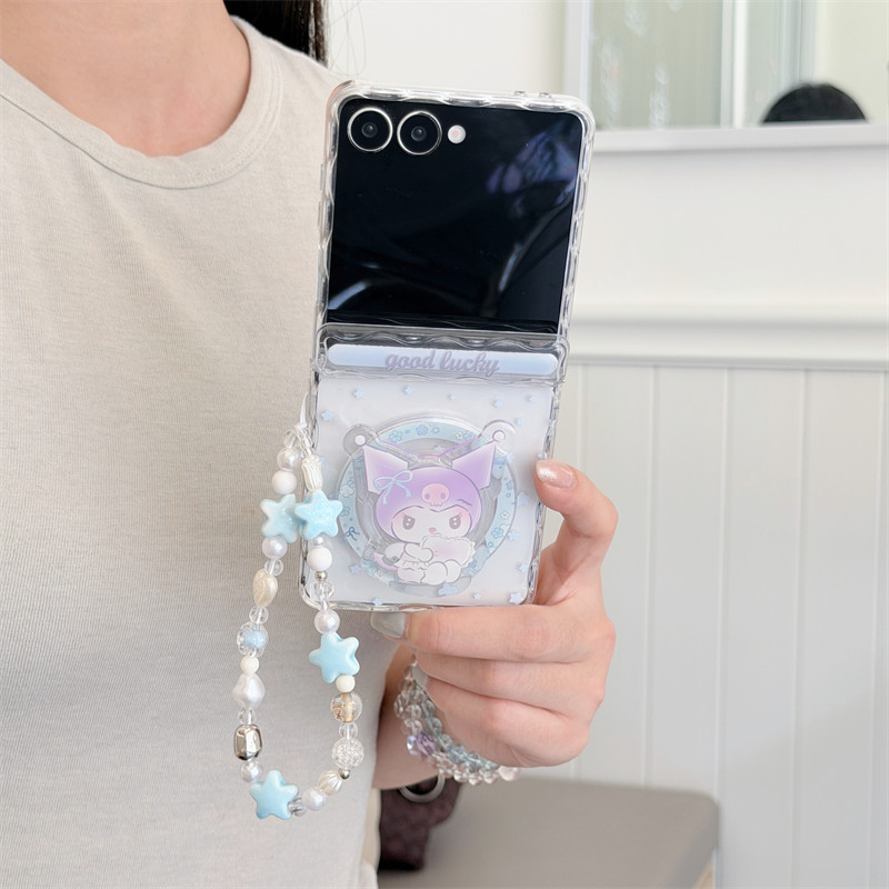 น่ารัก Kuromi Magnetic Central Axis Star สร้อยข้อมือเคสโทรศัพท์สําหรับ Samsung Galaxy Z Flip 7 6 5 ฝ