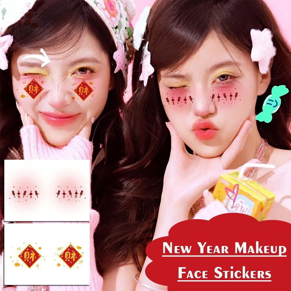 2026 ปีใหม่ Face Decals ง่ายต่อการทาเทศกาลสติกเกอร์แต่งหน้าสําหรับงานปาร์ตี้ชั่วคราวกันน้ํา O6m2