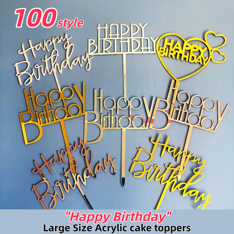 10ชิ้นทองอะคริลิสุขสันต์วันเกิดเค้ก ที บน สารพันรูปแบบสําหรับพรรคตกแต่ง