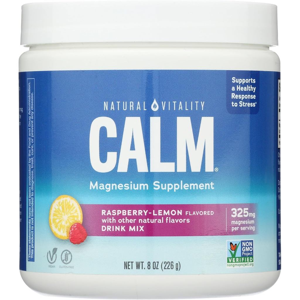 Natural Vitality Calm, ผงอาหารเสริมป้องกันความเครียด, Raspberry Lemon - 8 ออนซ์ (บรรจุ พฤษภาคม)