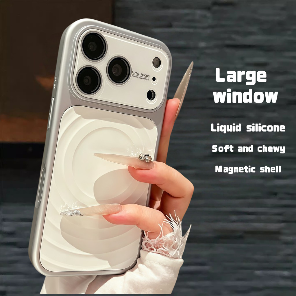 หน้าต่างขนาดใหญ่ปลอกหรูหราใหม่ แม่เหล็กดูดหยักเคสซิลิโคนเหลวสําหรับ ไอโฟน 17 16 15 14 13 มือโปร สูงสุด กันกระแทกกรณีป้อง