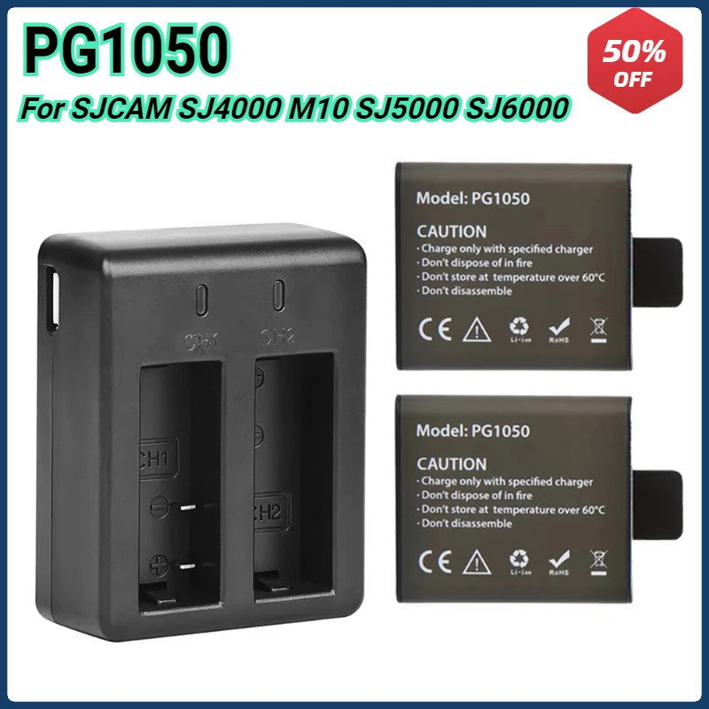 1050mAh PG1050 Battery + Dual Charger for EKEN H9 H3R H9R  H8R H8PRO H8 for SJCAM SJ4000 SJ6000 SJ50