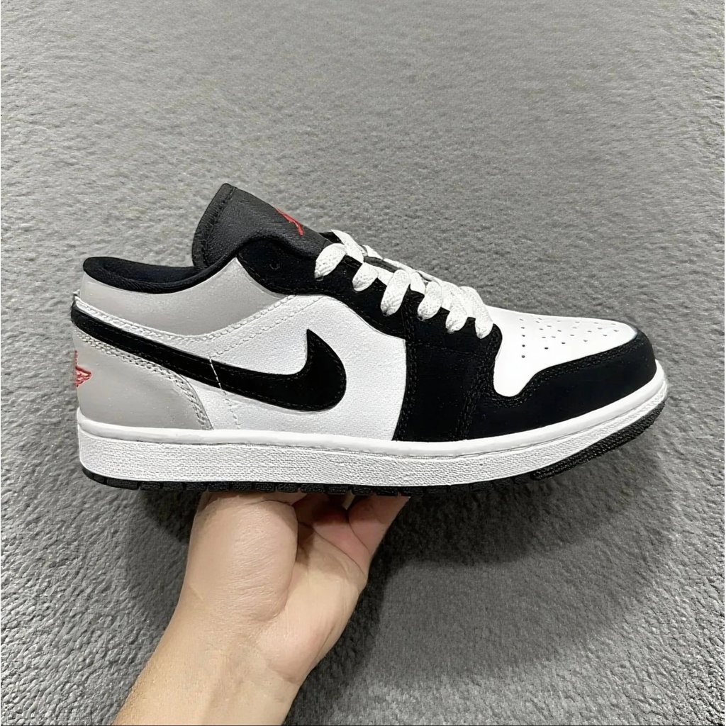 AOVE Exclusive Pure Original Ready Stock Supply Air Jordan AJ1 Low-Top สีเทาสีดําสีขาวสะท้อนแสงหาง H