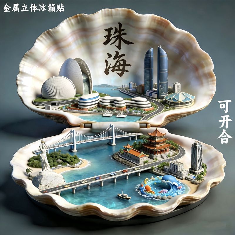 Zhuhai สติกเกอร์ตู้เย็นโลหะสติกเกอร์แม่เหล็กสามมิติกวางตุ้งสถานที่ท่องเที่ยวของที่ระลึกเมืองวัฒนธรรม