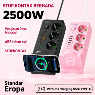 COD stop kontak stopkontak berganda stop kontak saklar on off aesthetic PowerPort 2500W  Pengisian daya nirkabel Power Strip Power Socket Charger Stop Kontak Usb Charger 2Meter /3meter/5meter Power Socket Charger 4USB +PD 3 colokan/6colokan/8colokan