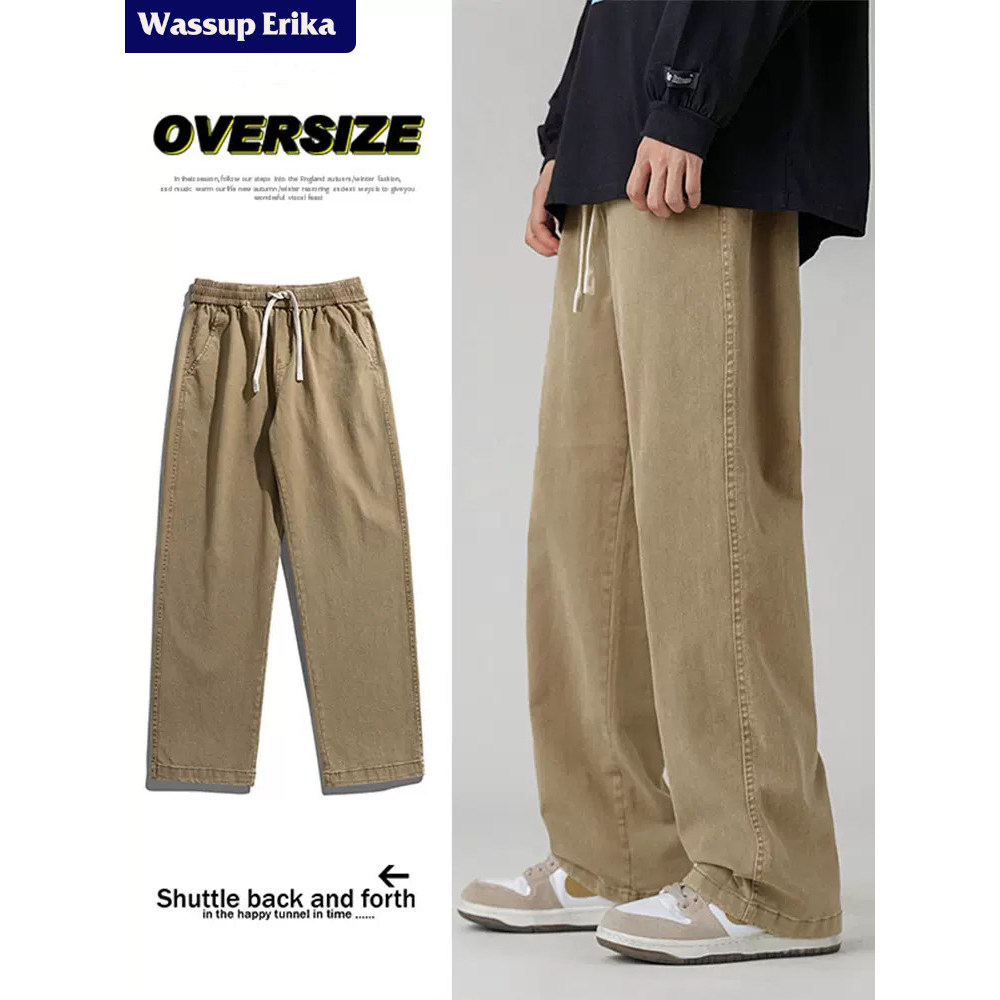 WASSUP ERIKA Vintage Pants Men Summer 2026 Khaki Overalls Jeans Mens Straight Pants
