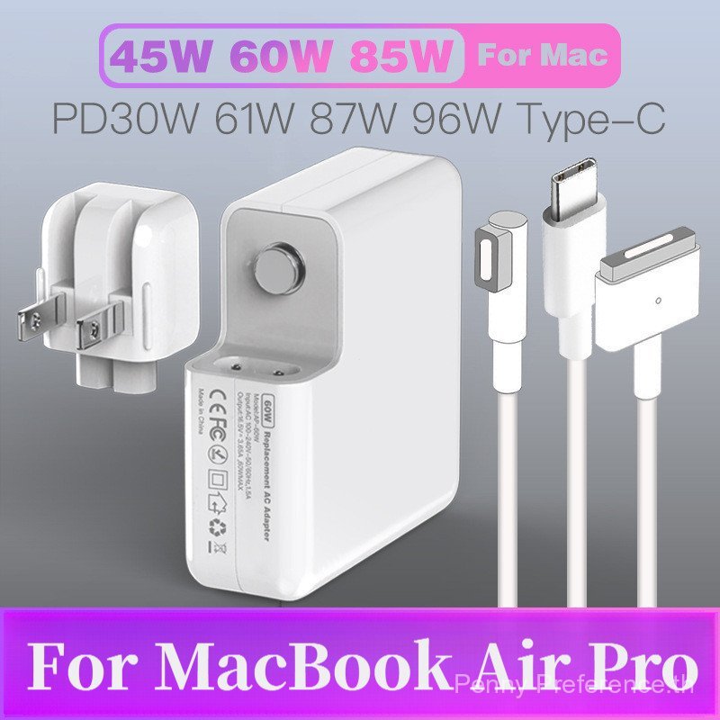 PD 96W 87W 61W 30W อะแดปเตอร์แม่เหล็กพร้อม Dual Type-C Power Adapter สําหรับ MacBook Pro Air Replace
