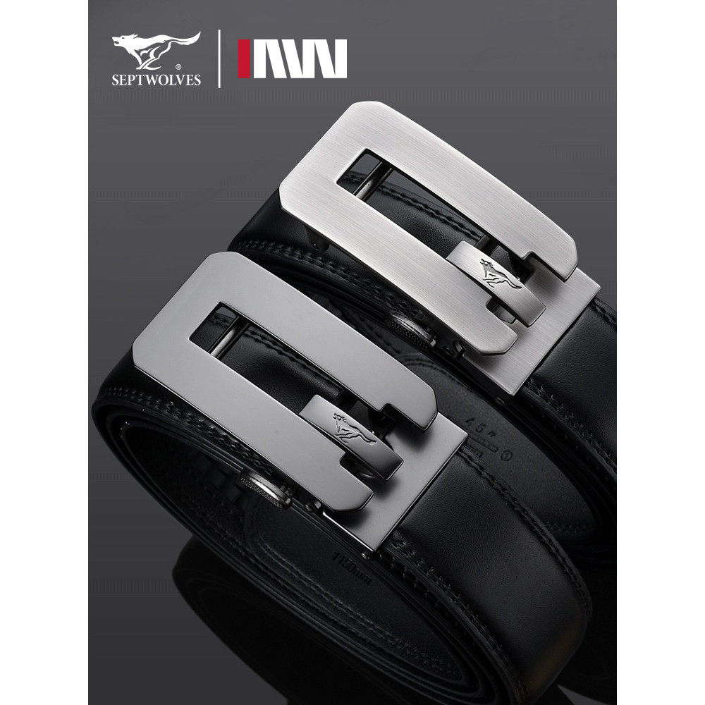 Seven Wolf Belt Mens Leather All-Match Casual Belt Automatic Buckle Cowhide Simple Belt Young People