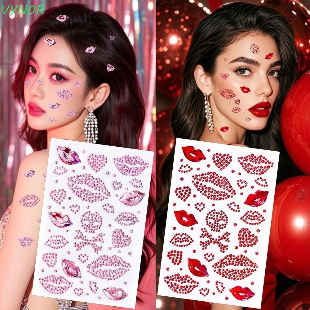 VYNOR Face รอยสักชั่วคราว, Rhinestone ประกาย 3D คริสตัลสติกเกอร์, Stage แต่งหน้าเงา Y2K Bowknot Face