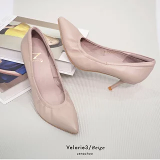 N ทรงปกติ เปลี่ยนไซส์ได้-ไม่รับคืน Zenachoo Velarie3 สูง 3 นิ้ว รองเท้าหนังแกะแท้ ใส่สวยมาก รองเท้าส้นเข็ม หัวแหลม