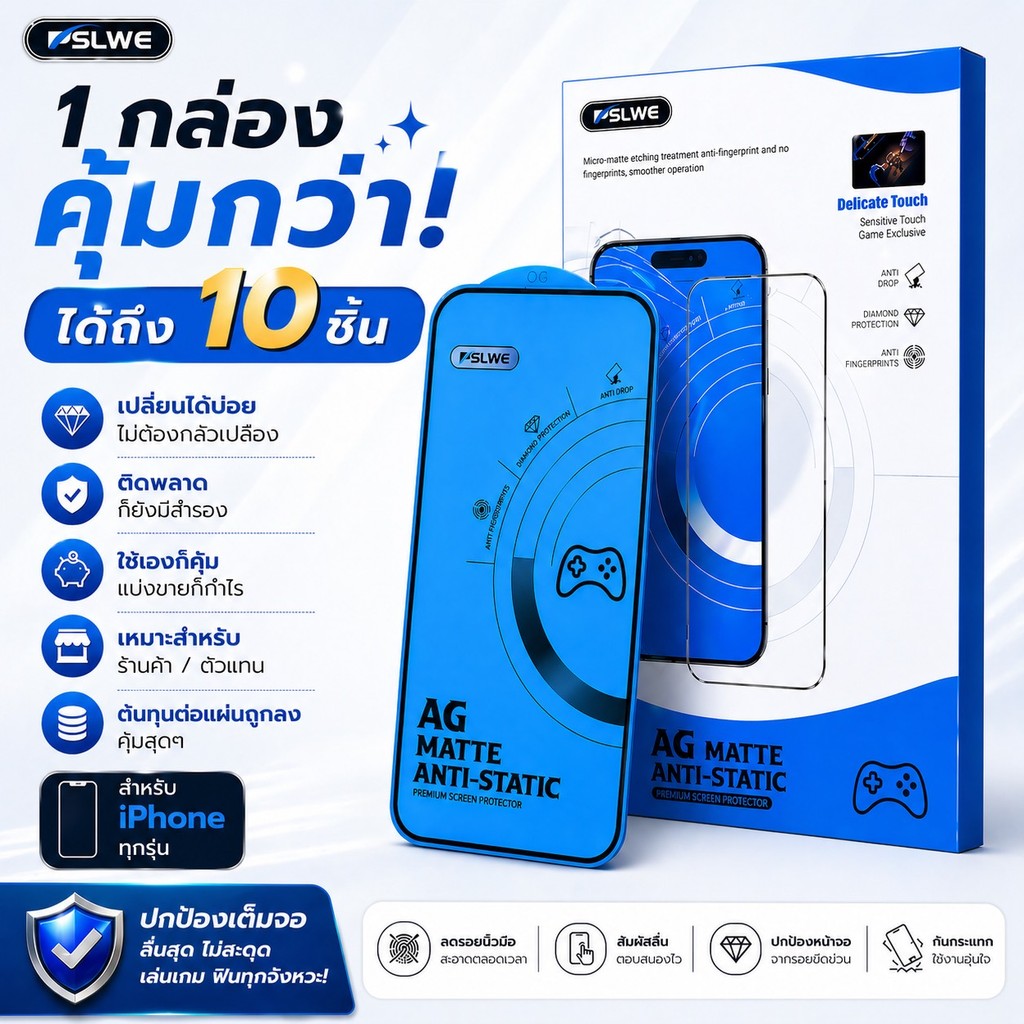 cx shop  ฟิล์มด้าน (1กล่อง10ชิ้น) ฟิล์มกระจกเติมจอ สำหรับ IPHONE ทุกรุ่น
