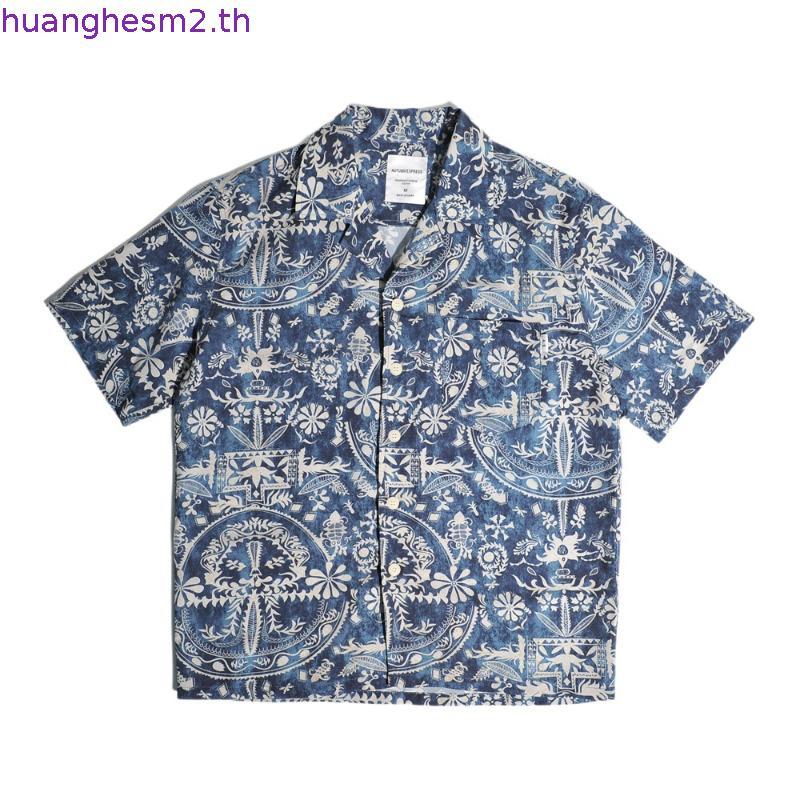Ami Kaji เสื้อเชิ้ตแขนสั้นลายดอกไม้คอปกคิวบาสําหรับผู้ชายฤดูร้อนบางทรงปล่อยลําลองเสื้อฮาวายชายหาดgt0