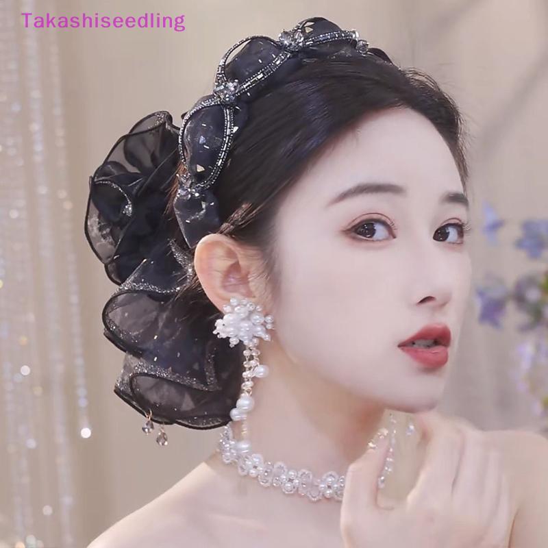 (Takashiseedling) French Elegant Rhinestones Butterfly Clip Korean Temperament Mesh Ponytail Clip เค