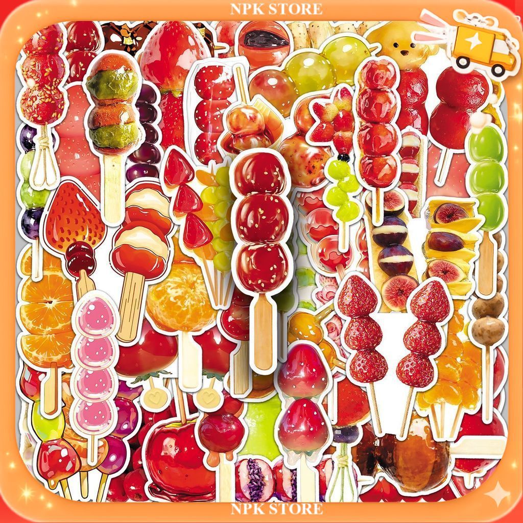 🔥🇹🇭พร้อมส่ง🇹🇭🔥50แบบ Sticker ผลไม้สดเสียบไม้เคลือบน้ำตาล Tanghulu candy food dessert cartoon Chinese 