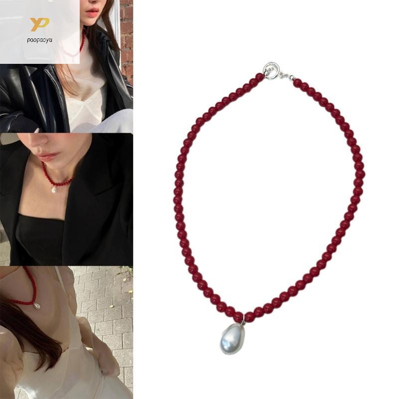 PPY สีสันลูกปัด Choker สําหรับผู้หญิงสาวแฟชั่น Pearl Drop จี้สร้อยคอ