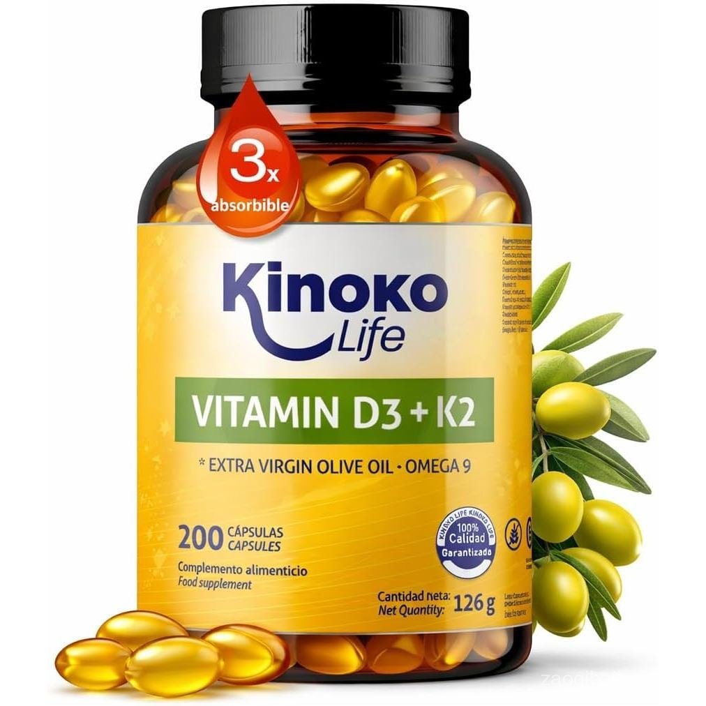 ชีวิตเห็ดและ D3 K2 |   200 แคปซูลมีโอเมก้า 9, น้ํามันมะกอกบริสุทธิ์, DOE D3 2,000 IU และ e K2 MK7 แค
