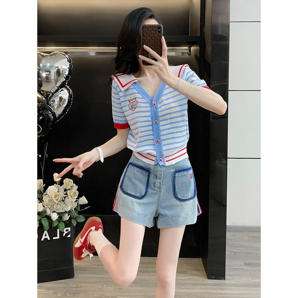 cicishop1 Korean shorts กางเกงขาสั้นสบาย ฤดูร้อน ootd สวมทั้งชุด กางเกงขาสั้นผ้ายีนส์ Dopamine Beaut