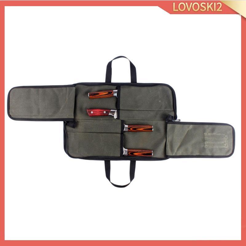 [Lovoski2] Camping Tableware Storage Bag Canvas Chef Knife Bag for Camping Traveling