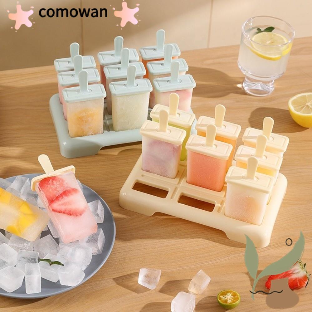 COMOWAN ไอศกรีม DIY|แท่งพลาสติก แม่พิมพ์ไอติมไอศกรีมแบบใช้ซ้ําได้, รูปทรงลูกบาศก์ออกแบบสร้างสรรค์แม่พิมพ์ไอติมถาดลูกบาศก์ใช้ในครัว
