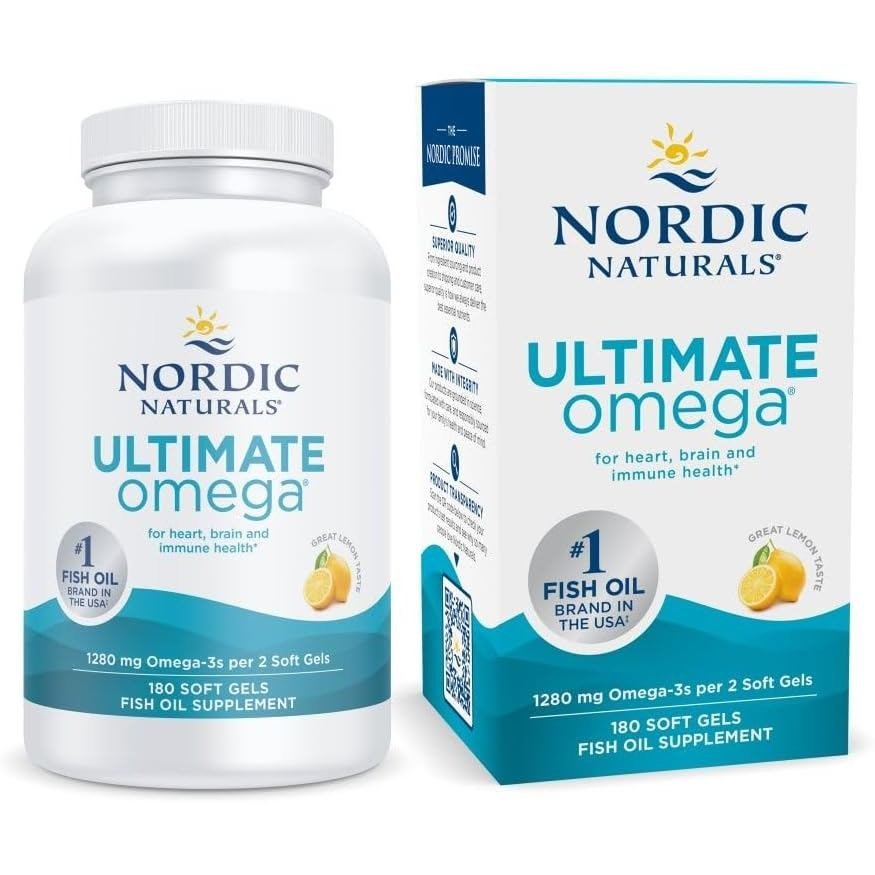 Nordic s Ultimate Omega รสมะนาว - 180 Soft Gels - 1280 mg Omega-3 - น้ํามันปลาประสิทธิภาพสูงพร้อม EPA & DHA - ส่งเสริม Brain & Heart Health - Non-GMO - 90 เสิร์ฟ YVCF