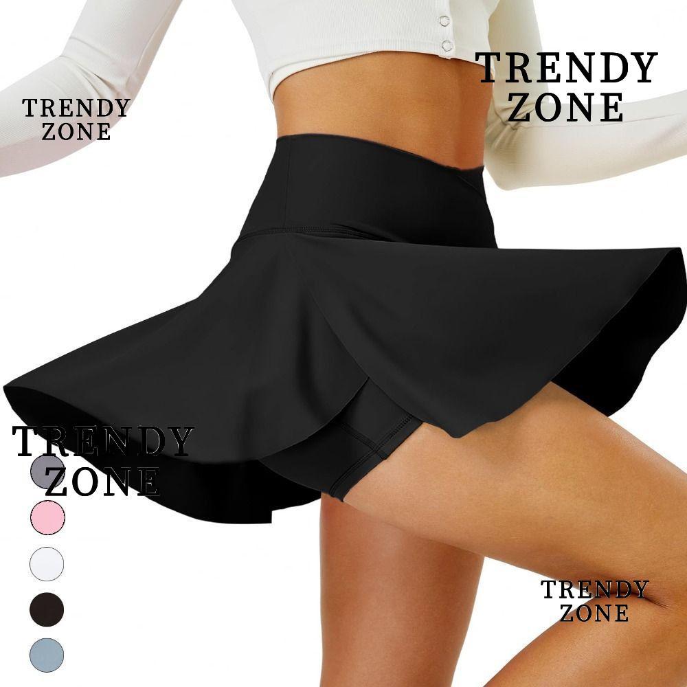 TRENDYZONE กระโปรงเทนนิสจีบกระเป๋ากางเกงขาสั้นกอล์ฟ Skorts, Tummy Control Crossover สไตล์กางเกงขาสั้นในตัวกระโปรงเอวสูงโยคะกอล์ฟวิ่งเทนนิส
