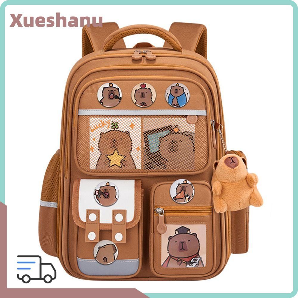 ซูซี กระเป๋าเป้สะพายหลัง คาปิบาระ,กระเป๋านักเรียนความจุขนาดใหญ่กันน้ํา,สายรัดการ์ตูนกว้างขึ้นพร้อมตราบัตรตุ๊กตาพันธมิตร เบอร์เดน กระเป๋าเป้สะพายหลังสํา