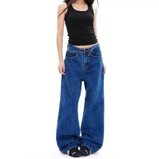 2026 American Retro Distressed Jeans Men Loose Wide-Leg Pants Women