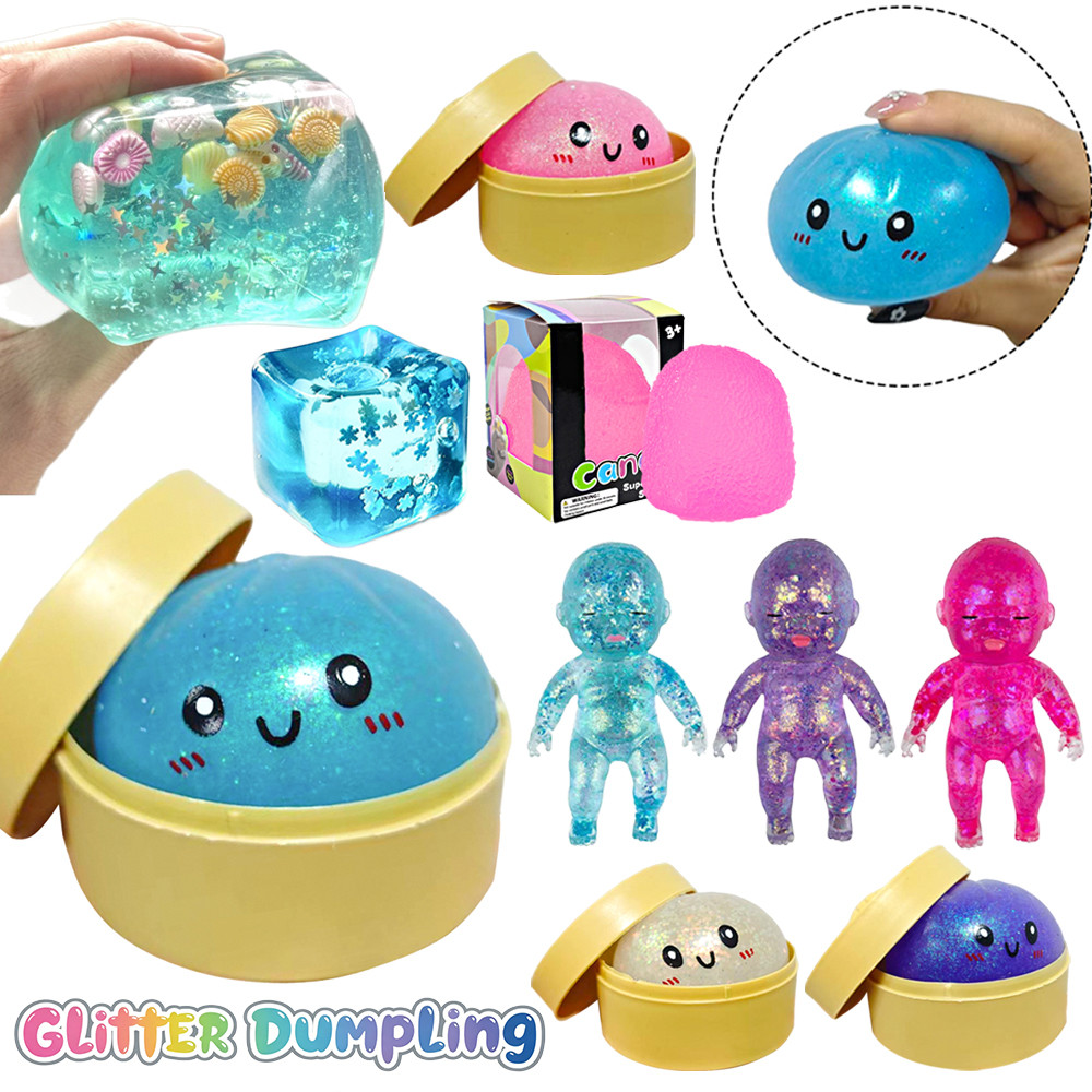 Sparkly Glitter Dumpling Squishy ของเล่นน่ารัก Face ความเครียดบรรเทา Anti ความวิตกกังวล Fidget Sensory ของเล่น