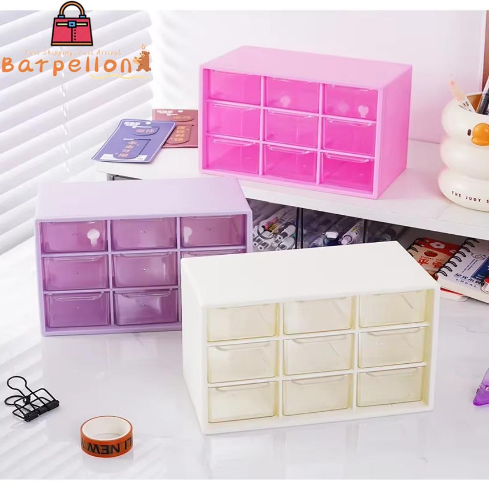 BARPELLON Storage Box, PVC Transparent Desktop Drawer Organizer, Portable Dustproof 9 Grids Small Dr