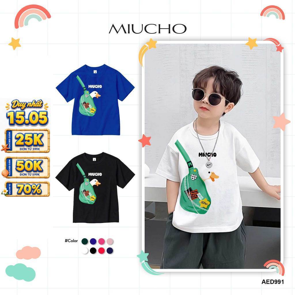 เสื้อยืดเด็กผู้ชาย ผ้าคอตตอนหลวมเท่ๆ AED991 Miucho Kid พิมพ์ลายผสม