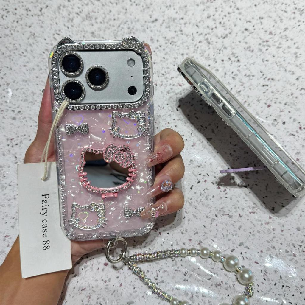 【จัดส่งจากประเทศไทย】เหมาะสำหรับ 17 16 15 14 13 12Promax กรณีโทรศัพท์ , iPhone 17 Promax สเตอริโอ KT แท่นกระจกหัวแมว,