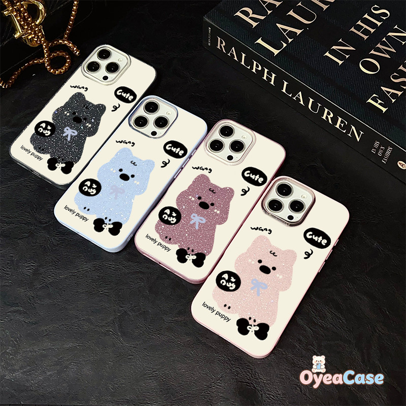 น่ารัก Bow Puppy Glitter IMD สําหรับ Infinix Hot 70 หมายเหตุ 60 Pro 50 50S 50X 40 Pro Plus 30 Pro 7 Lite Zero 40 GT 30 Pro สมาร์ท 20 การ์ตูนริบบิ้นสุนัขสีสัน Candy สี Hard ปลอก