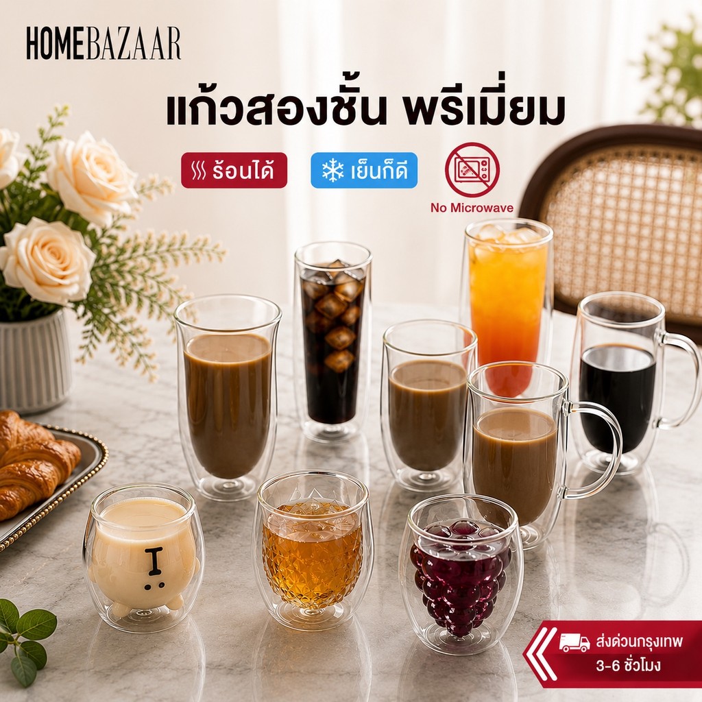 แก้วกาแฟ 2 ชั้น แก้วสองชั้น Double Wall Glass ถ้วยกาแฟ สำหรับ คาเฟ่ ร้านกาแฟ Premium Coffee Glass