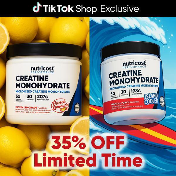 Nutricost Micronized Creatine Monohydrate Powder faturing Frozen Lemonade  ทัสกรีน 35% คูลเลอร์ (เดล