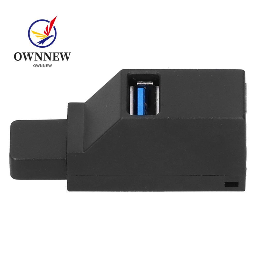 OWNNEW 1PCS USB Splitter, สีดํา 3 พอร์ต USB 3.0 Hub, แบบพกพาพร้อม Lanyard Plug and Play ความเร็วสูง 