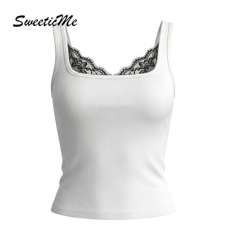 SweeticMe เสื้อลูกไม้สแควร์คอ สำหรับสตรี ดีไซน์เซ็กซี่และสวมใส่ง่าย
