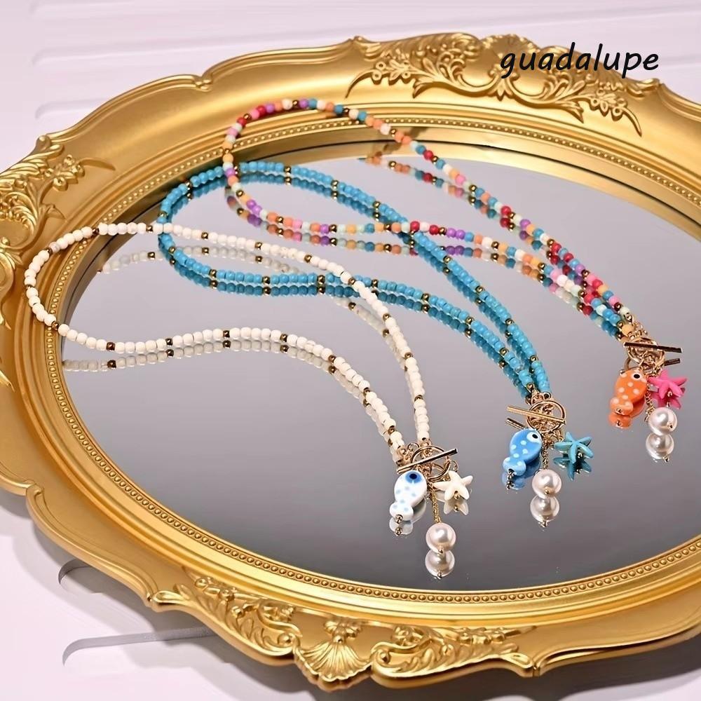 GUADALUPE1 สร้อยคอจี้ปลาดาวโบฮีเมียน, โซ่กระดูกไหปลาร้าปลาเซรามิก Dopamine ปรับได้, น่ารัก OT หัวเข็