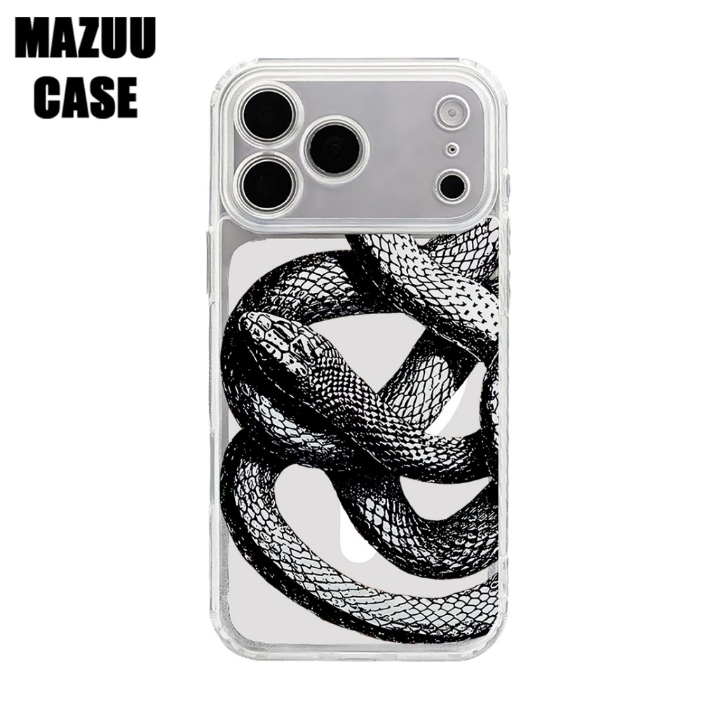 เคสไอโฟน แม่เหล็กใส TPU ครอบเลนส์เต็มตัว ลายงูสไตล์ดาร์ก iPhone 17 16 15 14 13 12 11 Pro Max Plus