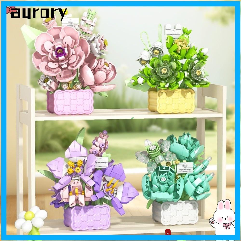 AURORY Building Block, Mini Particle Plastic Eternal Flower Basket, Creative Rose Carnation Jasmine 