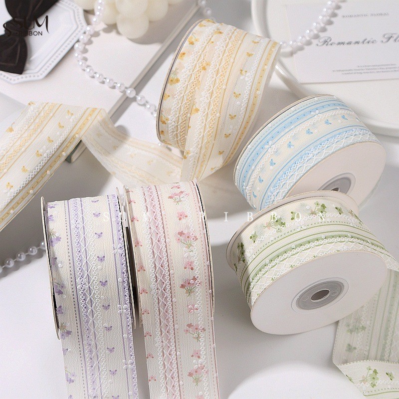 4 ซม.5 ซม.ด้านเดียวดอกไม้ลูกไม้ Jacquard ลายริบบิ้นริบบิ้น Bump Headdress Bow Hairpin วัสดุ DIY