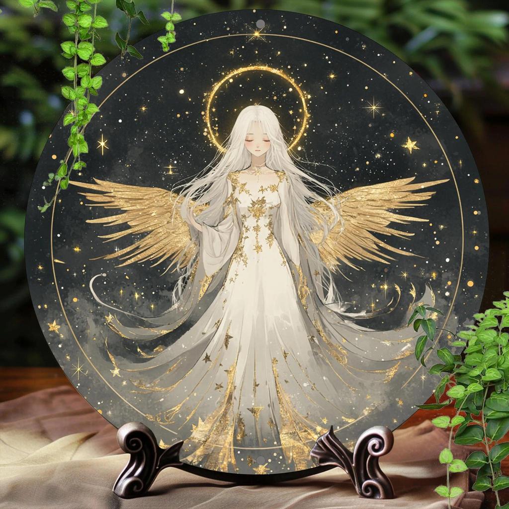 CIFbuy Vintage Metal Wall Art Angel Girl Round Sign สําหรับ Christmas Bar Cafe Home Decor