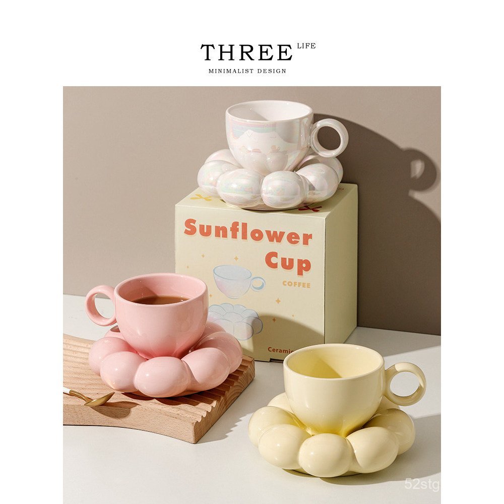 Tlife · Poached · แก้วกาแฟแก้วมูลค่าสูงชุดจานรองถ้วยเซรามิคถ้วยดื่ม | ดอกไม้ ดอกไม้ ดอกไม้