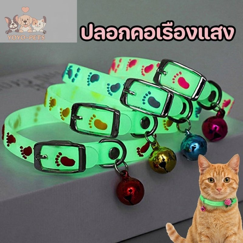 ปลอกคอเรืองแสง สัตว์เลี้ยง ปรับได้ โลหะคุณภาพสูง ติดจี้ละเอียดอ่อน ปลอดภัย ป้องกันสูญหาย