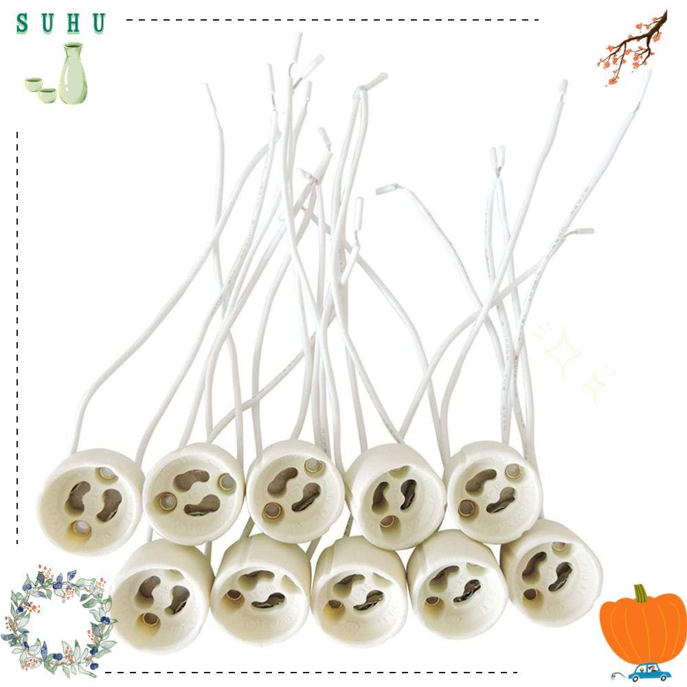 SUHU 10 ชิ้นผู้ถือโคมไฟ, GU10 ซ็อกเก็ตฐาน,หลอดฮาโลเจน Leds อุปกรณ์เสริมเซรามิคขั้วต่อสายไฟซิลิโคนหลอดไฟ LED โคมระย้า