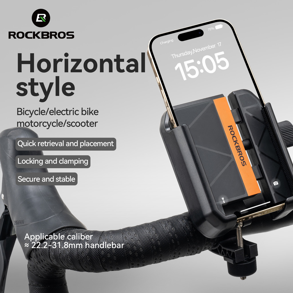 ROCKBROS ที่วางโทรศัพท์มอเตอร์ไซค์และจักรยานหมุนได้ 360° กันกระแทก รองรับมือถือ 4.7-7.2 นิ้ว ยึดแน่น ติดตั้งง่าย