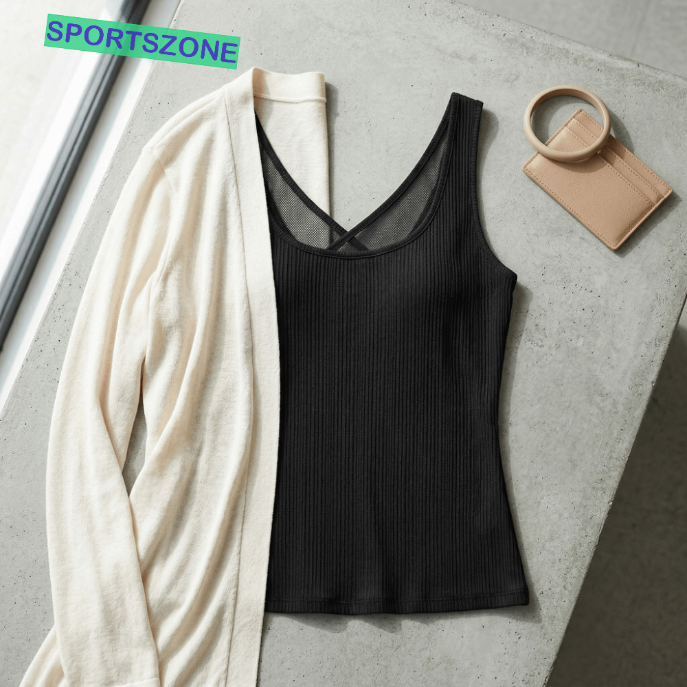 Sportzone Splicing Top ตาข่าย สีทึบ แขนกุด.crop top สำหรับใส่บนชายหาดและปาร์ตี้ ในฤดูร้อน