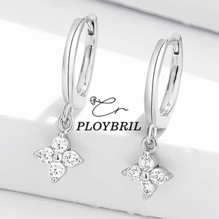 PLOYBRIL ต่างหูห่วงเงิน925 จี้โคลเวอร์เพชร🍀 วิ้งน่ารัก เก๋กรุบแบบติดแกรม E072