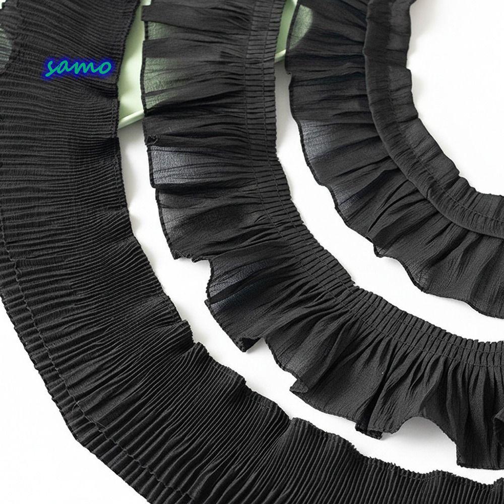SAMO ชีฟองลูกไม้ Trims, 2Yards ชีฟอง Ruffled ลูกไม้ Trims, กว้าง 9-12 ซม. ผ้าชีฟอง