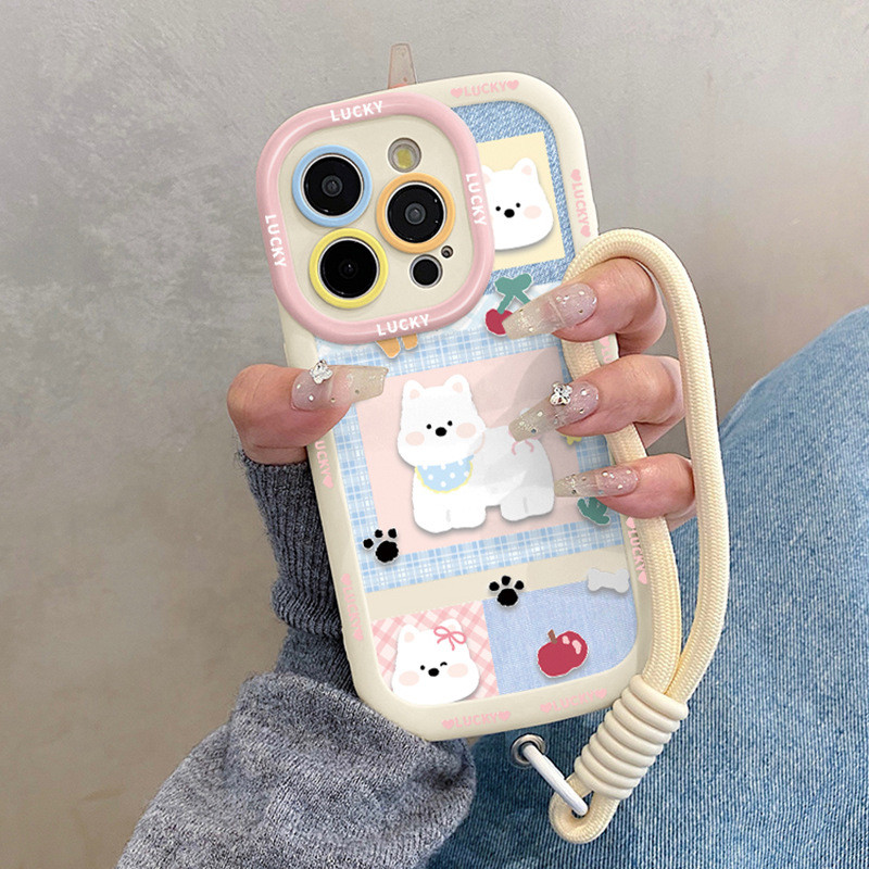 น่ารัก West Highland เหมาะสําหรับ ipone17 เคสโทรศัพท์ 16plus Apple 15proma พร้อมเชือกเส้นเล็ก 14 ผู้